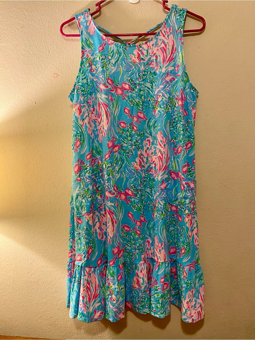 Women’s Lilly Pulitzer Kristen Flounce Dress Amalfi Blue Best Fishes Supima Cott - Picture 2 of 6